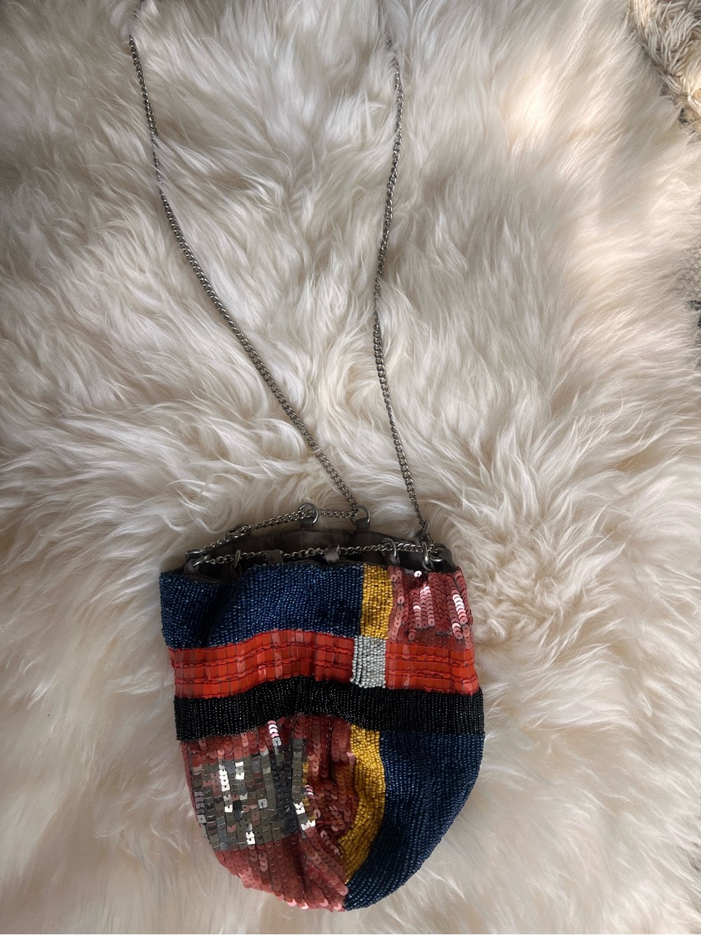Beaded Multicolor Crossbody Bag with Chain Strap